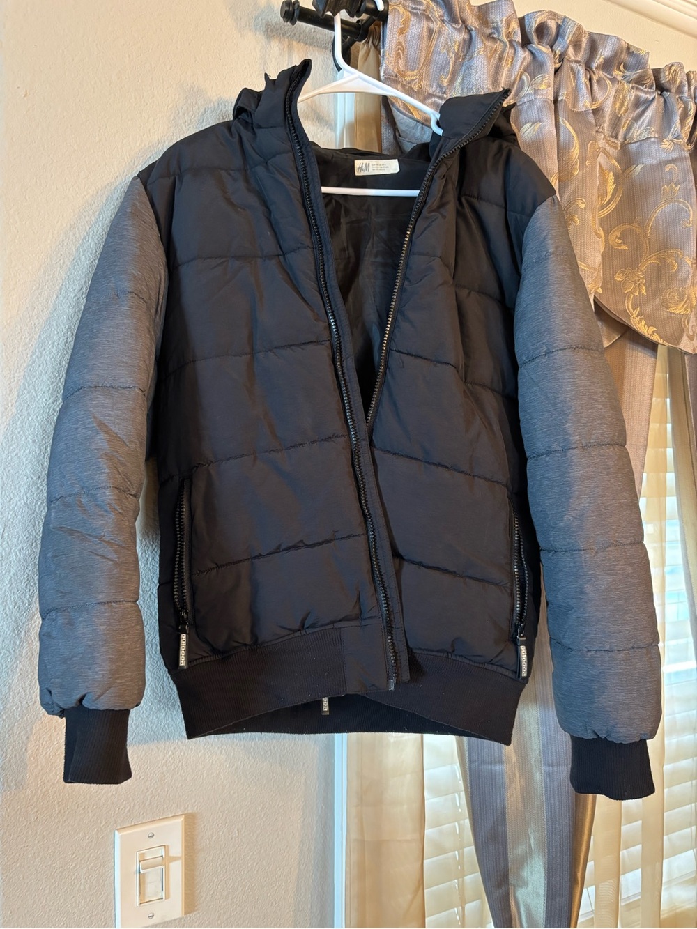 Kids Black & Gray Two-Tone Puffer Jacket with Hood